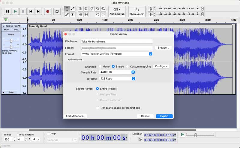 Audacity Converter taxa de bits de áudio