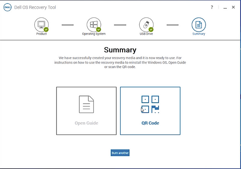 Dell OS Recovery Tool Select Create Recovery Media