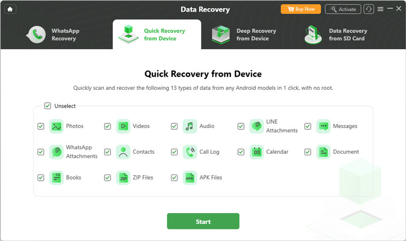 Recurso de recuperação de dados Droidkit