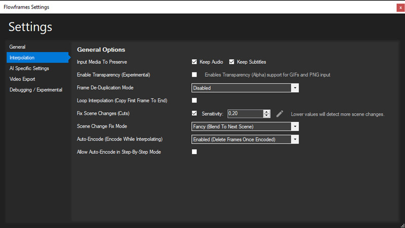 Flowframes Customization Settings