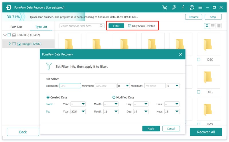 Fonepaw Data Recovery Mostrar apenas excluídos