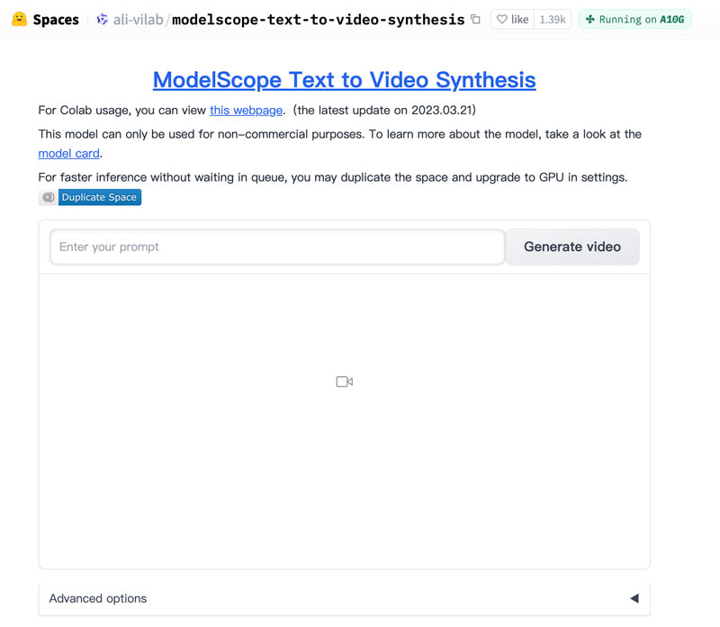 Hugging Face Text to Video Model ModelScope