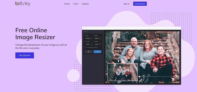 Redimensionador de imagens on-line gratuito BeFunky