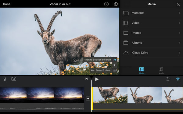 Efeito Ken Burns no iMovie iOS