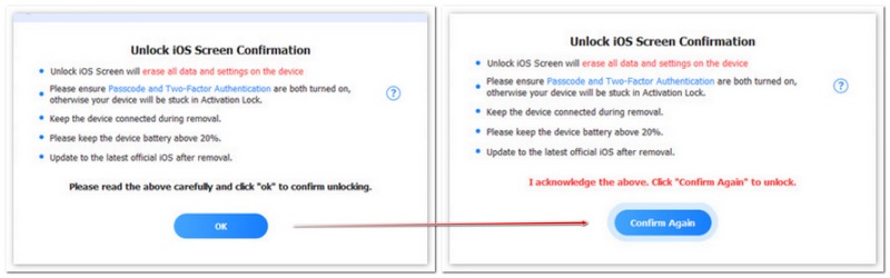 Confirme o processo de desbloqueio