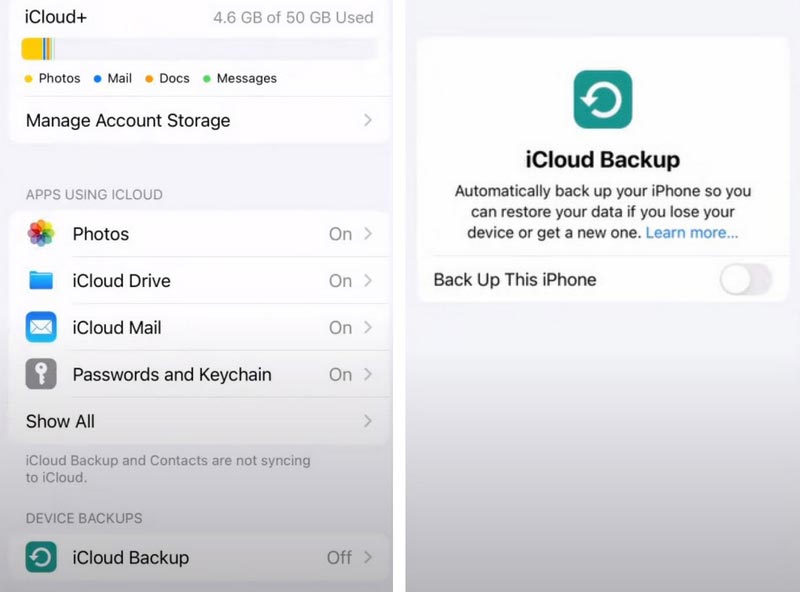 Aplicativo de backup do iCloud