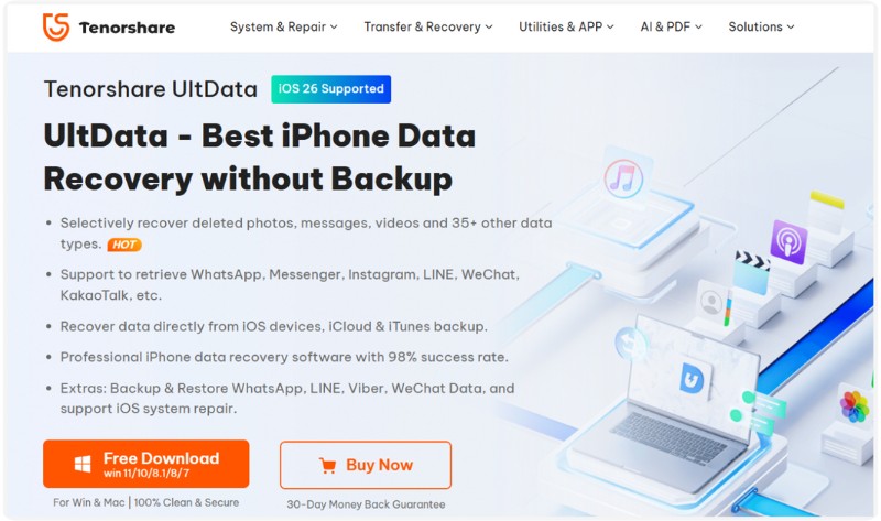 Software de restauração Tenorshare Ultdata