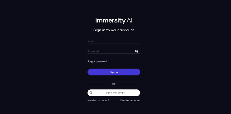 Immersity AI Sign In