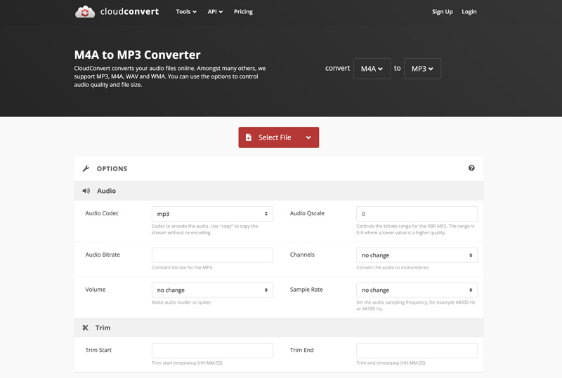 Conversor CloudConvert M4A para MP3