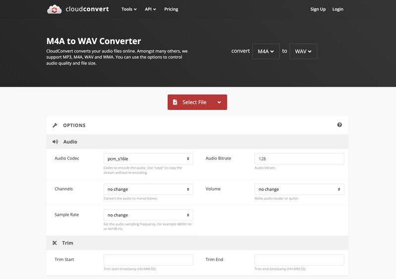 Conversor Cloudconvert M4a para Wav