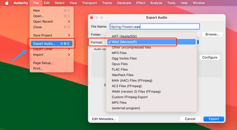 Converta M4a para Wav Audacity no Mac