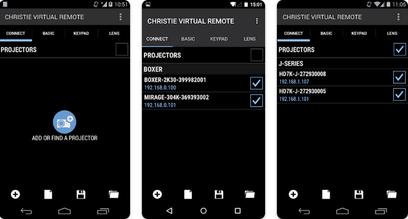 Aplicativo remoto virtual Christie