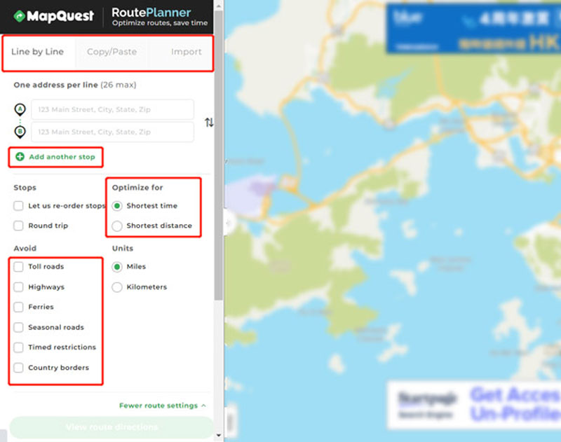 Use o planejador de rota MapQuest