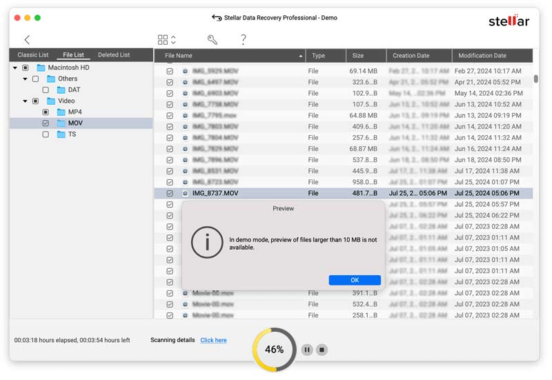 Limites de demonstração do Stellar Data Recovery para Mac