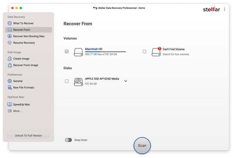 Recuperação de dados Stellar para Mac Scan