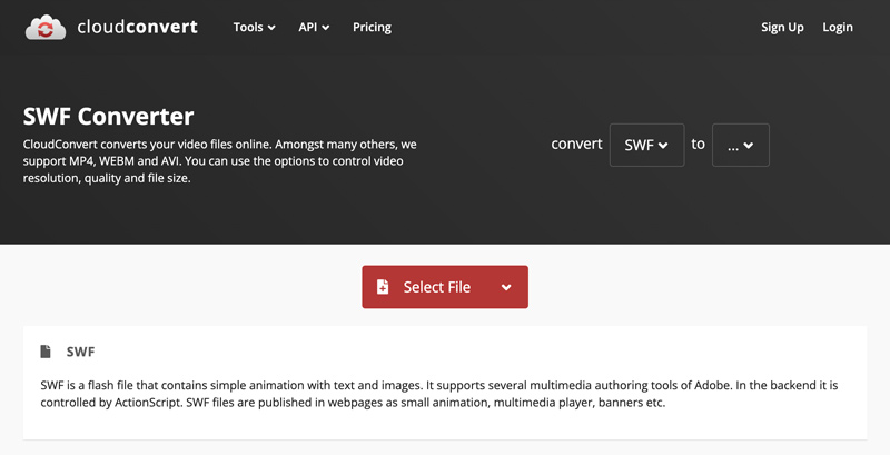 Conversor CloudConvert SWF on-line