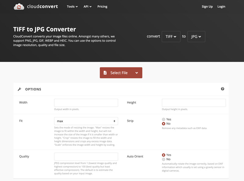 Conversor Cloudconvert Tiff para Jpg Online