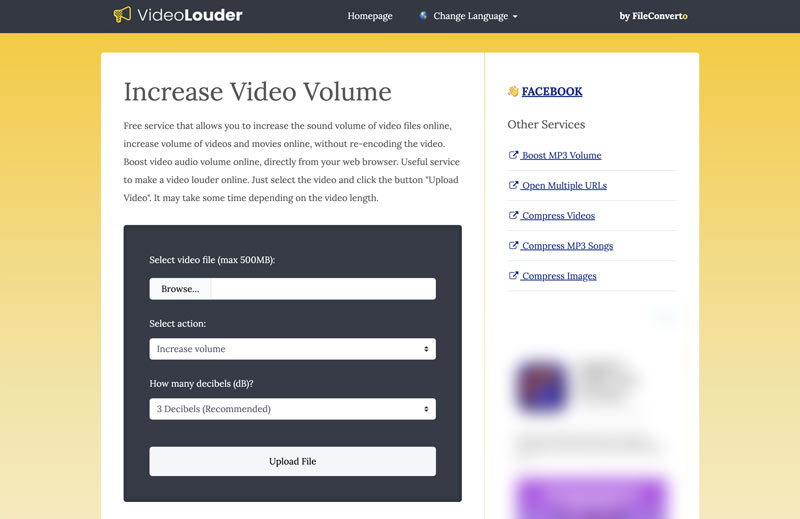 Videolouder aumenta o volume do vídeo on-line