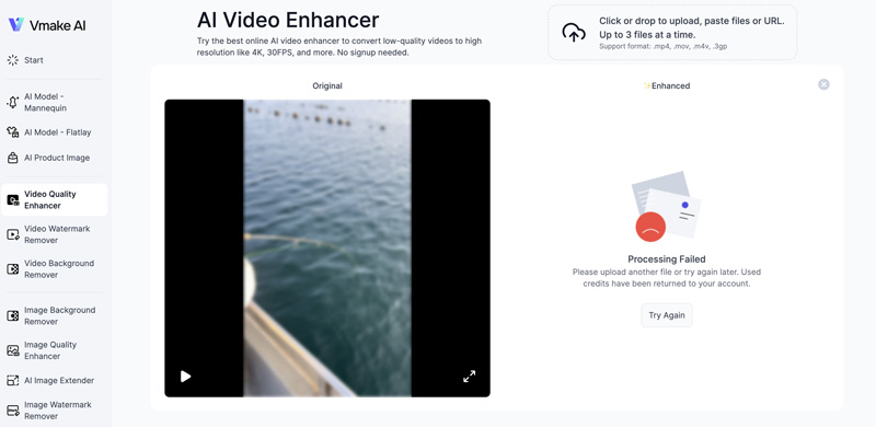 Vmake AI Video Quality Enhancer Processing Failed