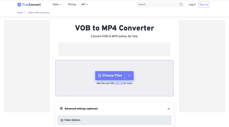 Conversor FreeConvert VOB para MP4 online