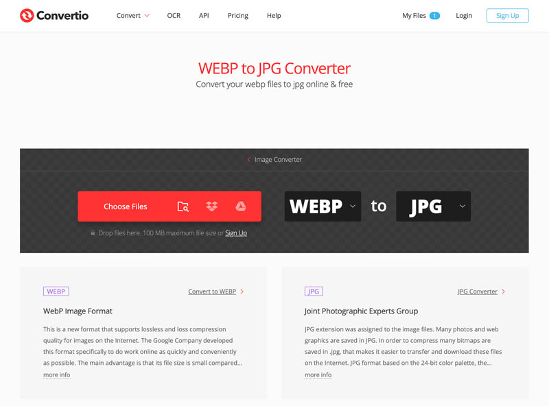 Convertio WebP para JPG Conversor Online