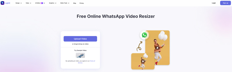 Redimensionador de vídeo on-line gratuito LightX para WhatsApp