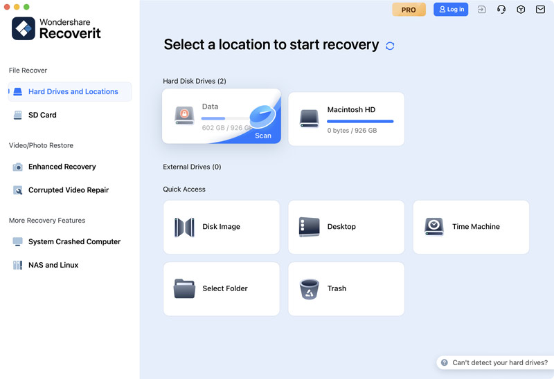 Inicie o Wondershare Recoverit Data Recovery