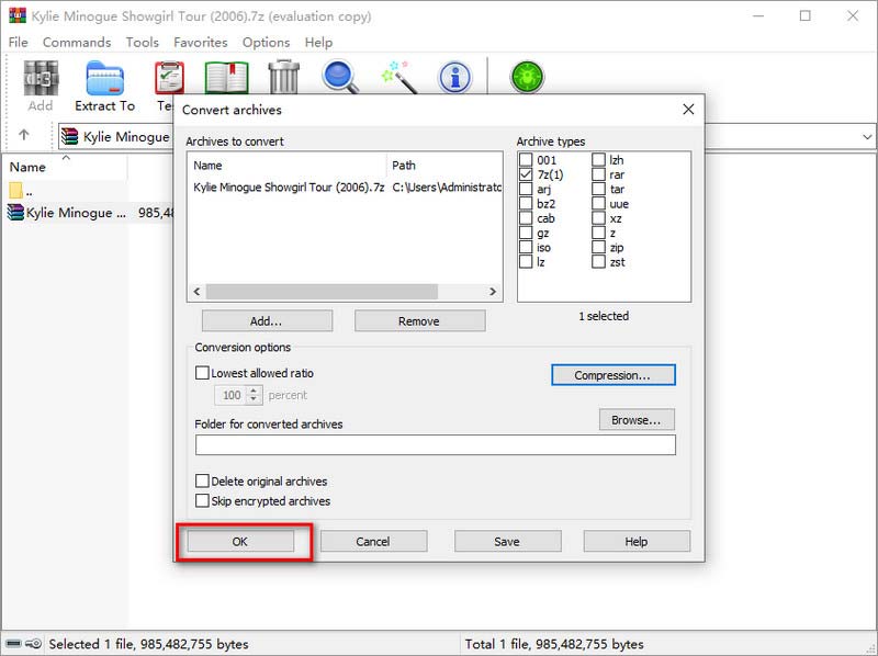 WinRAR Click OK to Start RAR Convert