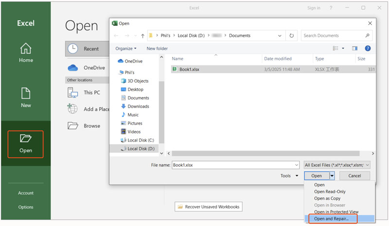 Excel Abrir e Reparar Arquivo Corrompido