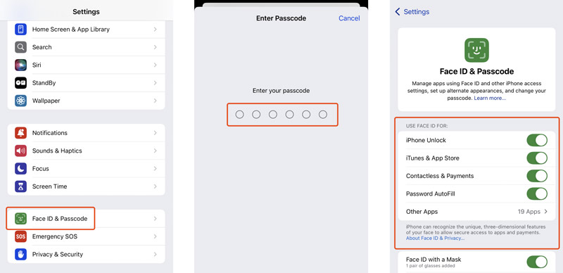 Check Face Id Settings on iPhone