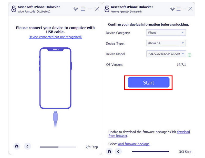 Dispositivo de conexão Aiseesoft iPhone Unlocker