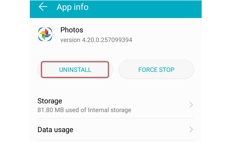 Desinstalar atualizações do Google Fotos