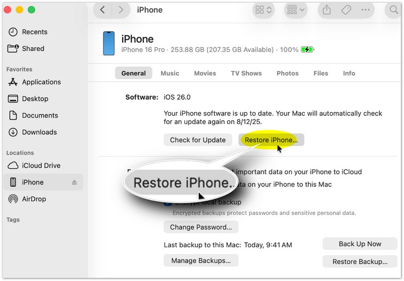 Restaurar o iPhone para as configurações de fábrica