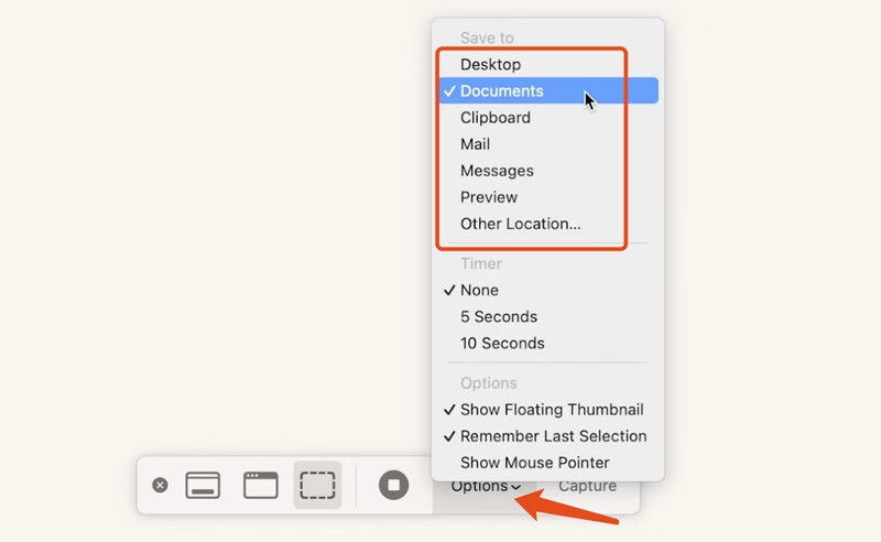 Local para salvar capturas de tela do Mac