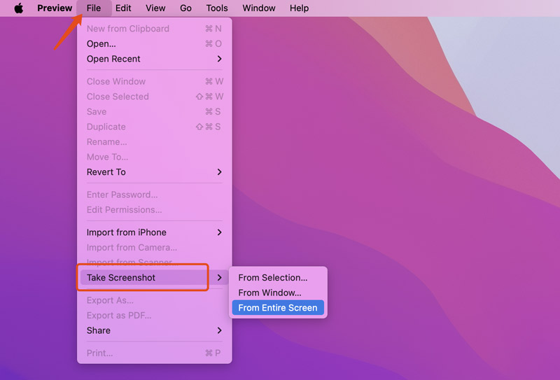 Visualização do Mac Tirar captura de tela