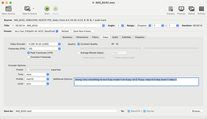 Handbrake Adjust Video Parameters