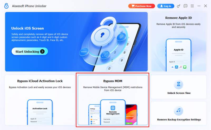 Selecione Ignorar MDM no Aiseesoft iPhone Unlocker