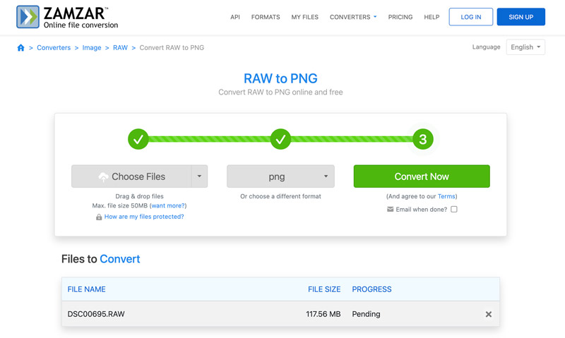 Converter RAW em PNG online Zamzar