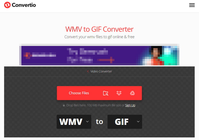 Carregamento do conversor Convertio WMV para GIF