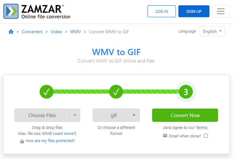 Zamzar converta agora conversor de WMV para GIF