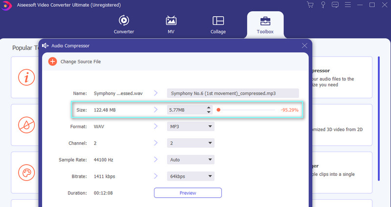 Ajustar configuração de compactação