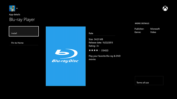 Aplicativo Blu-ray Player no Xbox One