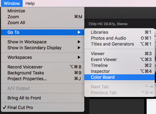 Vá para o Color Board no Final Cut Pro