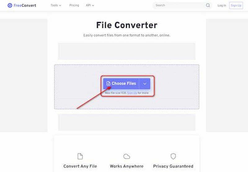 Choose Files in Freeconvert