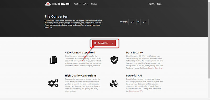 Select File in Cloudconvert