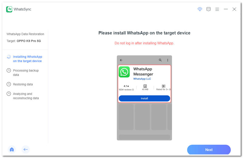 Instale o Whatsapp para restaurar dados