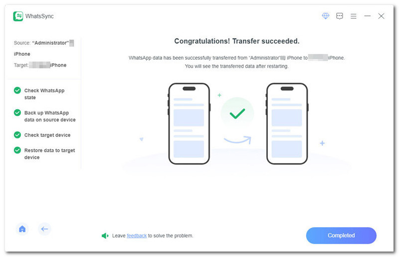 Transferência de Ios para Ios com sucesso