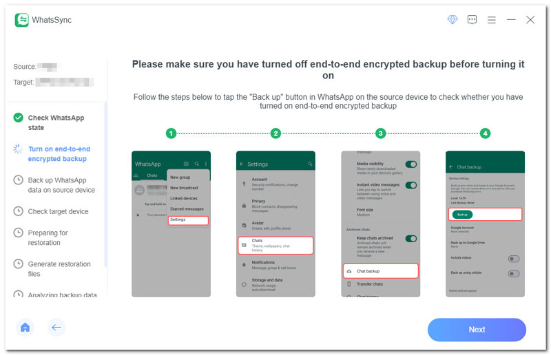 Desative o backup de ponta a ponta no Whatsapp