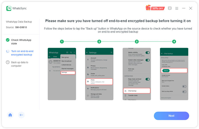 Backup criptografado de ponta a ponta desativado